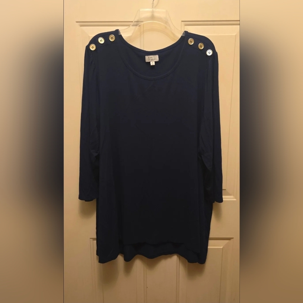 Kim Rogers Dark Blue Blouse with Gold Accents